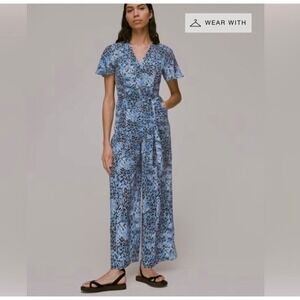 Whistles Blue Jemma Animal Print Jumpsuit Size 2 Cupro Viscose Button Front